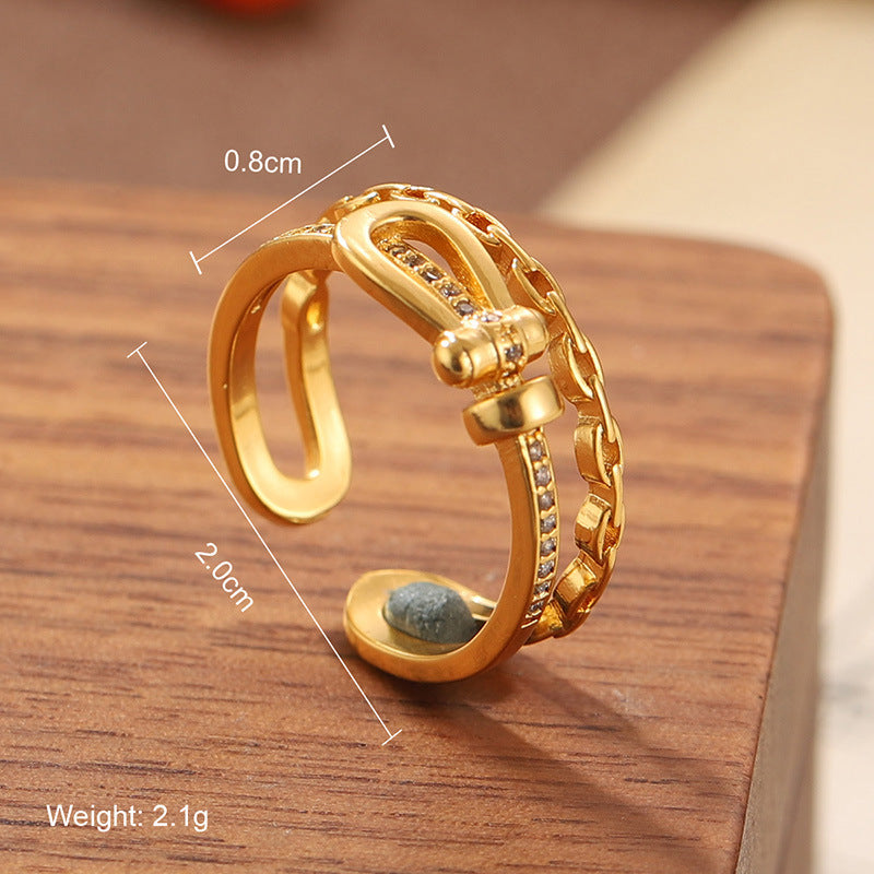 High quality natural stone geometric ring, versatile, retro, light-resistant