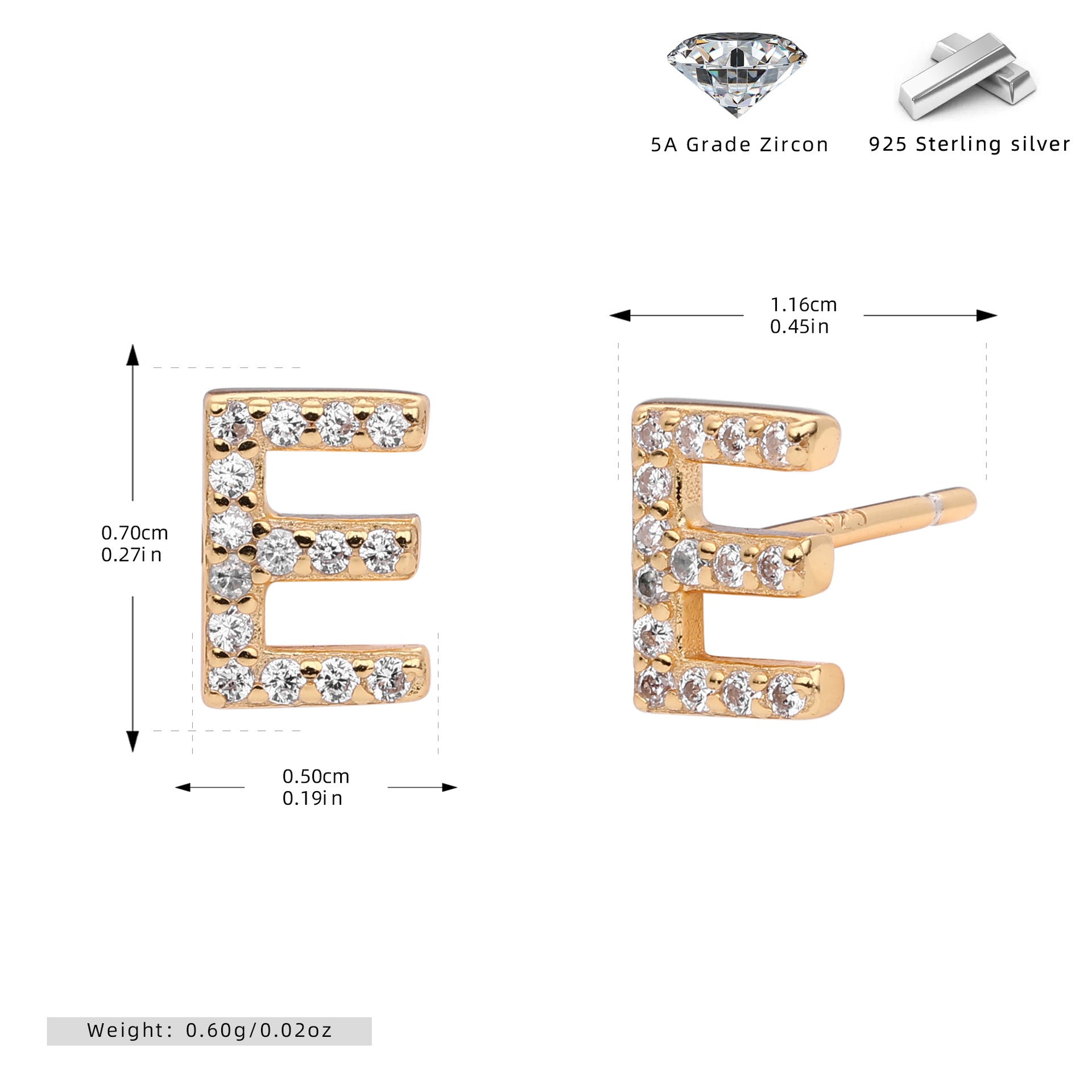 Boucles d’oreilles puces élégantes pour femmes avec lettres - NovaShop NovaShop Gold E / 925 Silver Bigbuy