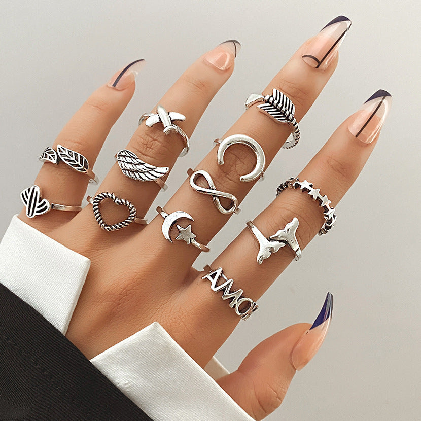 Fashionable butterfly and snake ring combination