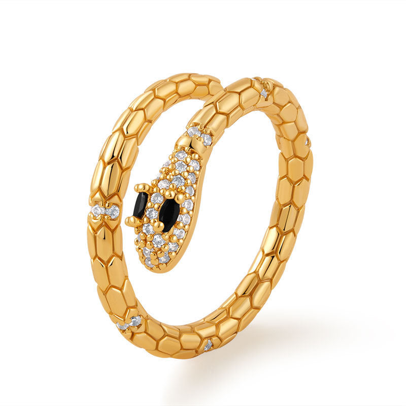 Adjustable snake ring in 18K gold plated copper, color retention