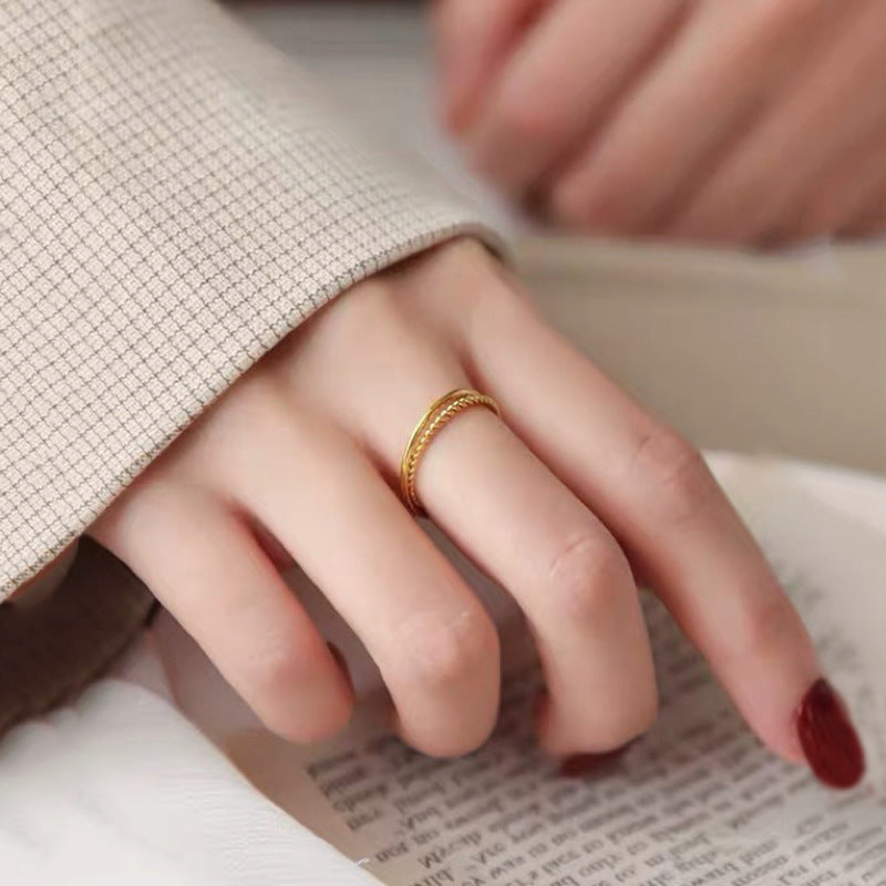 Simple Bracelet and Ring for Women in Gold Brass, Trendy Style