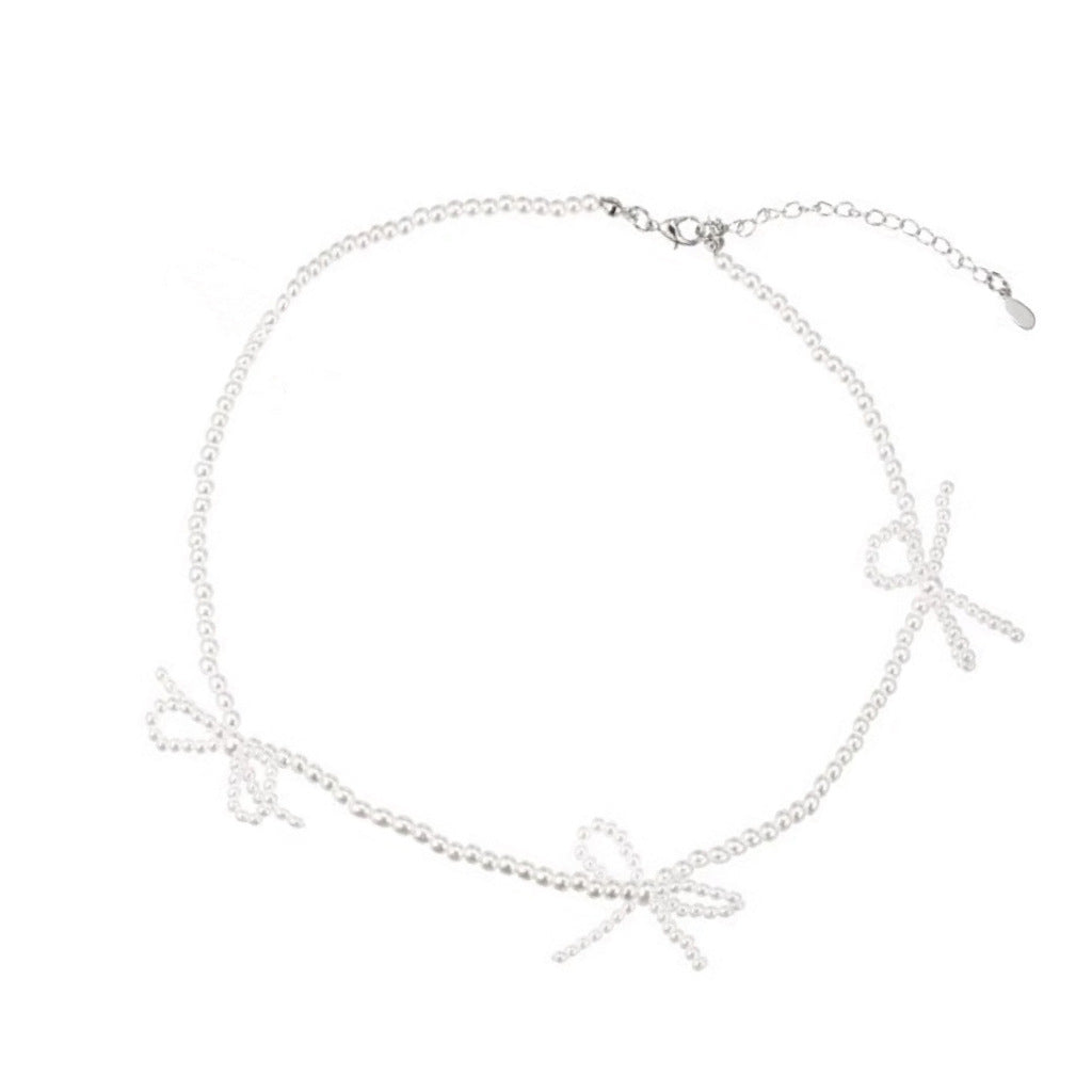 Simple Design Women's Clavicle Necklace with Sweet Knot and Beads