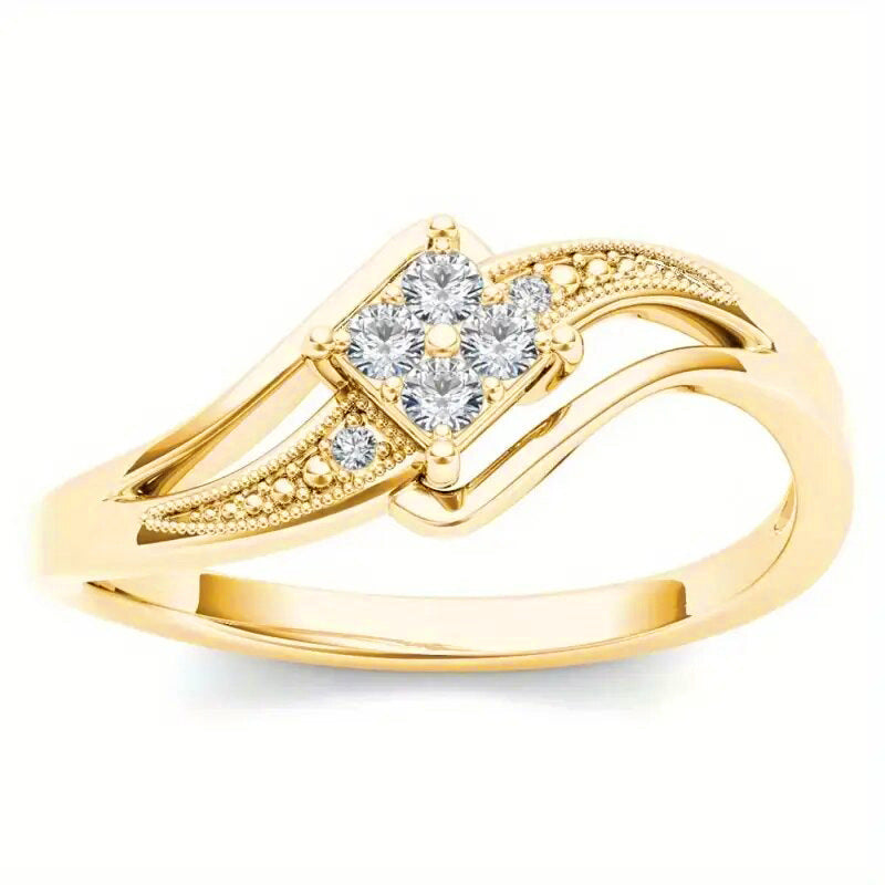Women's Copper Ring with Inlaid Zircon and Geometric Design