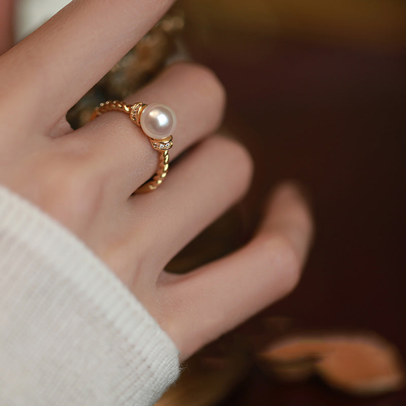 High Sense Antique Twisted Pearl Ring
