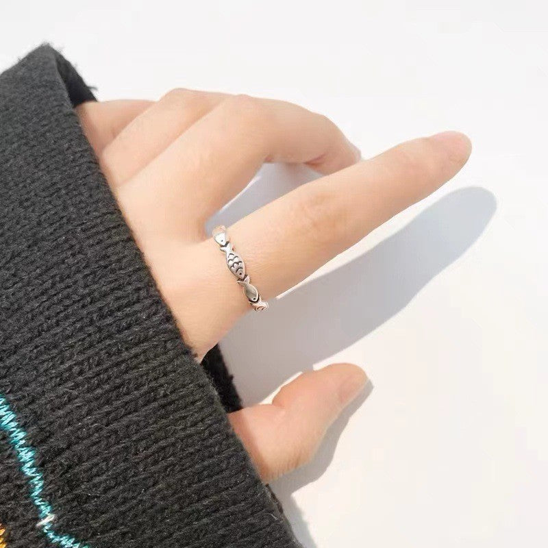 925 sterling silver women's ring combines vintage charm and symbolism with its unique carp fish design, a symbol of good luck.