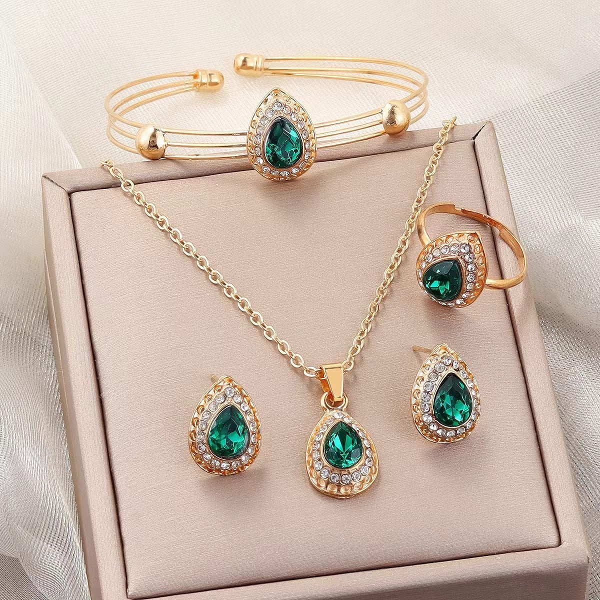 Jewelry set: matching necklace, earrings, ring and bracelet