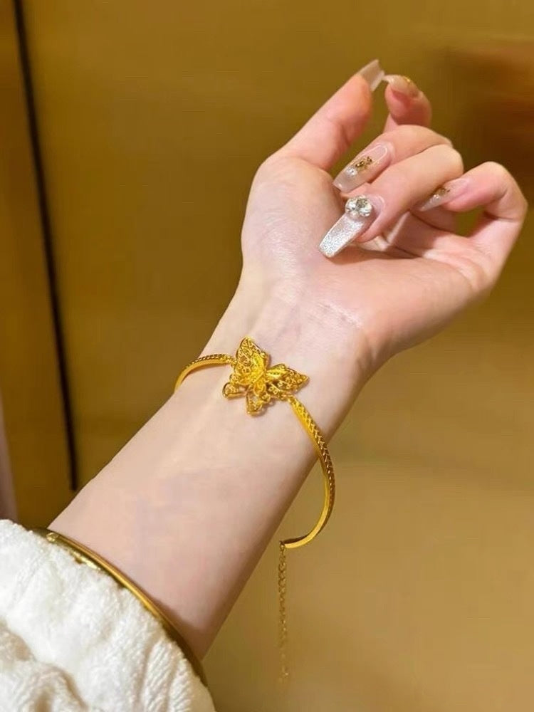 Bracelet demi-jonc papillon en soie ancienne au motif chanvre, style rétro chinois - NovaShop NovaShop Half Bracelet Bracelet Bigbuy
