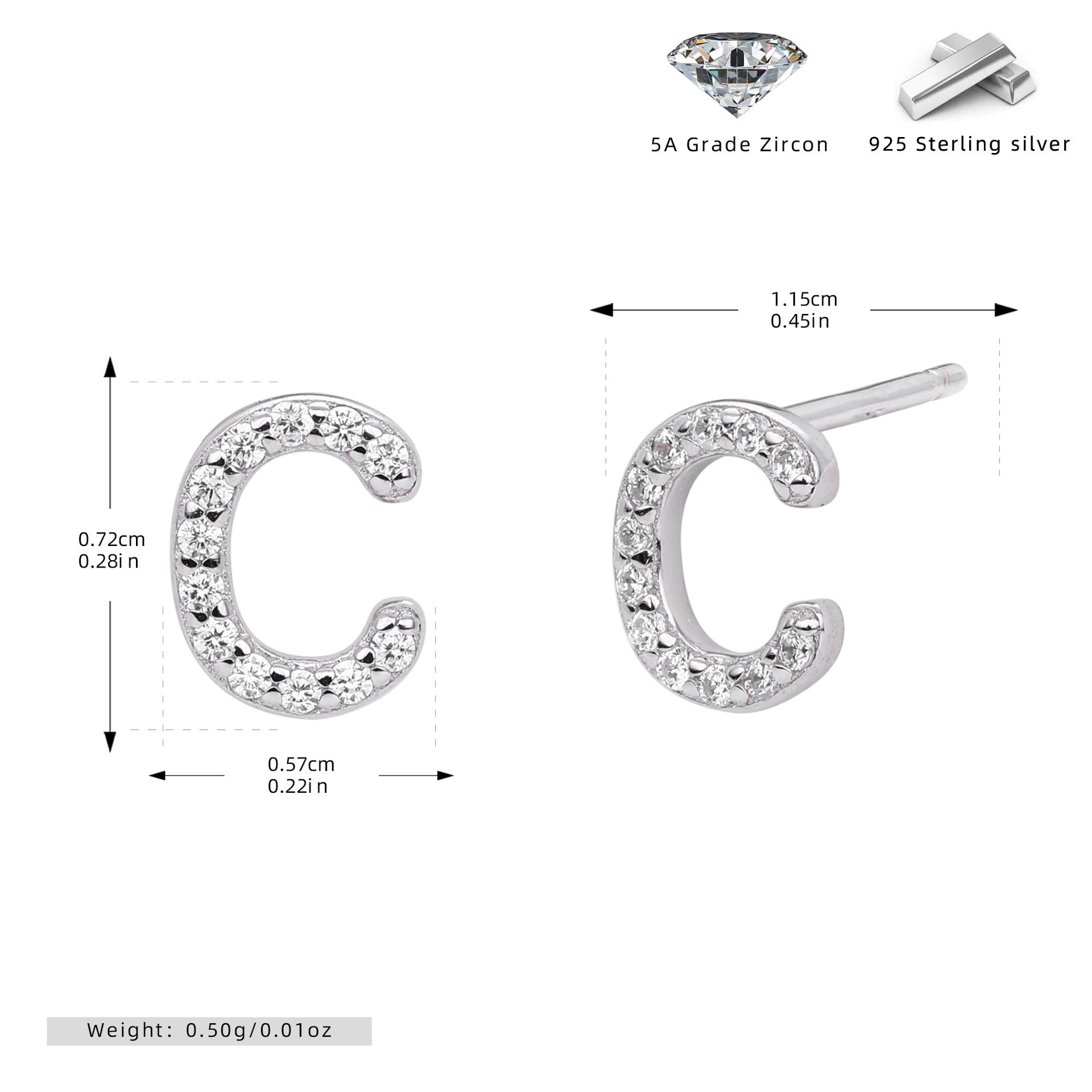 Boucles d’oreilles puces élégantes pour femmes avec lettres - NovaShop NovaShop Platinum C / 925 Silver Bigbuy