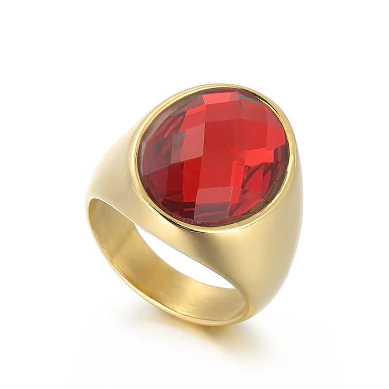 Elegant and personalized oval glass ring for women, retro electroplated titanium steel jewelry