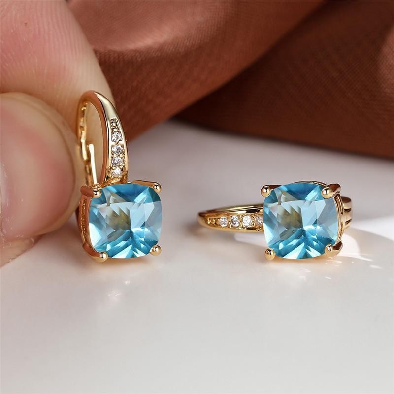 Korean style zircon inlaid square hook earrings