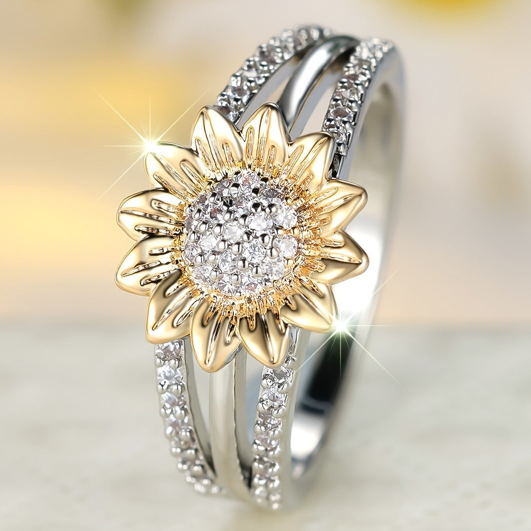 Diamond Sunflower Fashion Ring