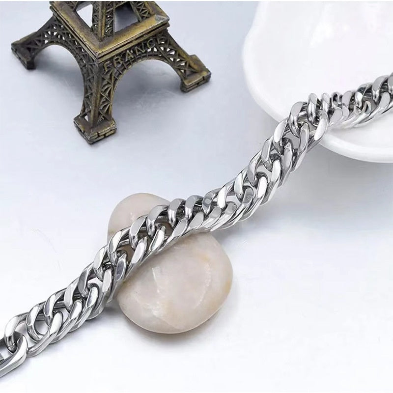 Domineering stainless steel bracelet with titanium steel buckle and diamonds