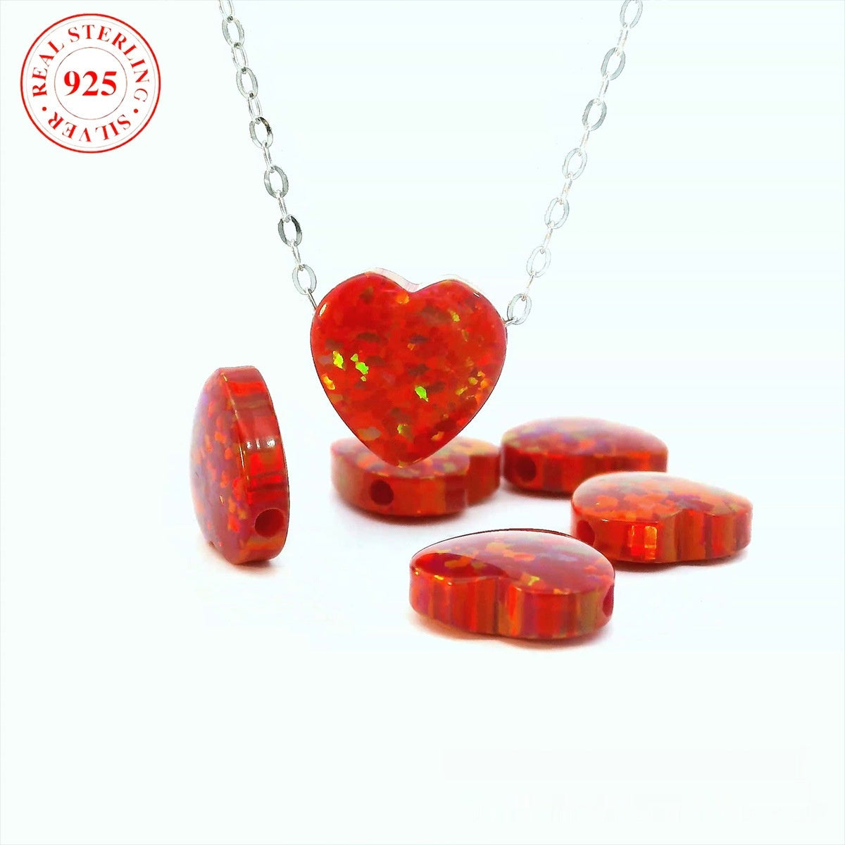 Heart-shaped opal pendant necklace for women