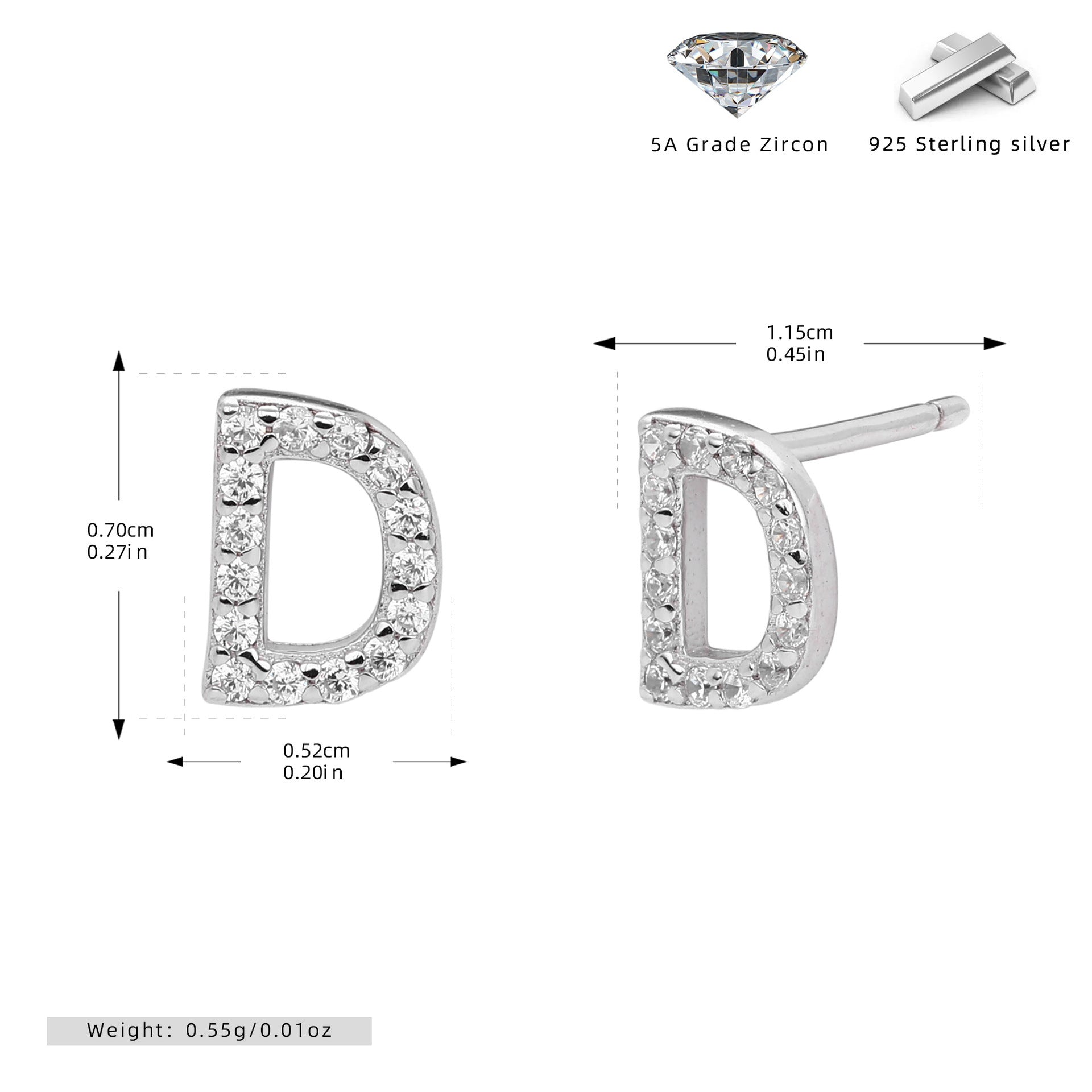 Boucles d’oreilles puces élégantes pour femmes avec lettres - NovaShop NovaShop Platinum D / 925 Silver Bigbuy