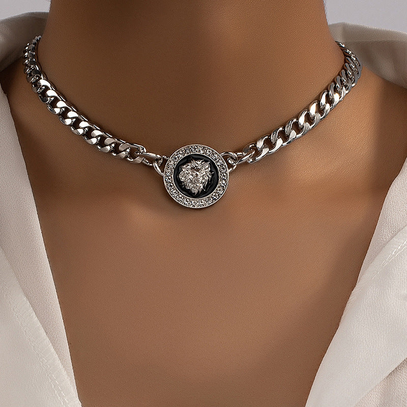 High-End Lion Head Necklace with Diamonds
