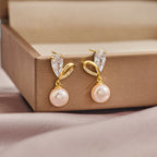 Geometric 925 silver earrings with zircon cross and heart and pearl