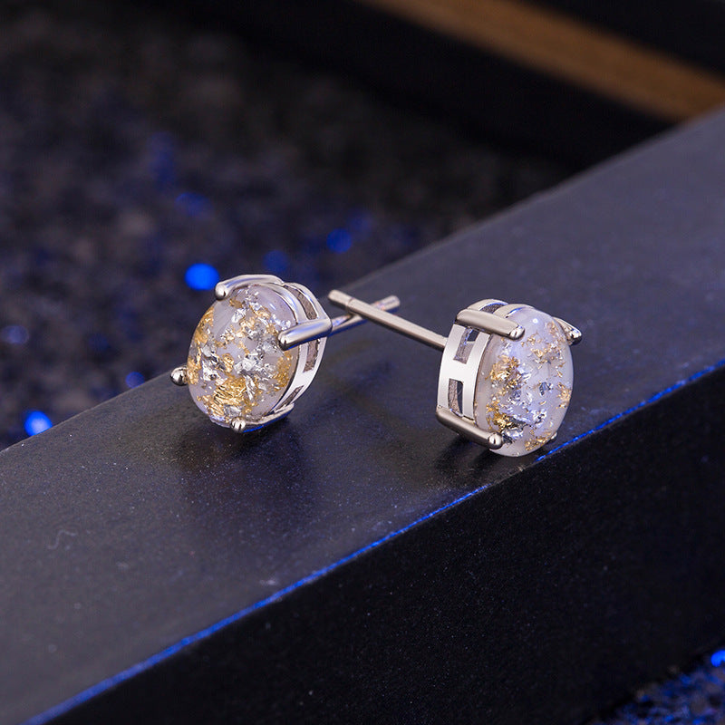 Oval Stud Earrings with Colorful Stones for Women