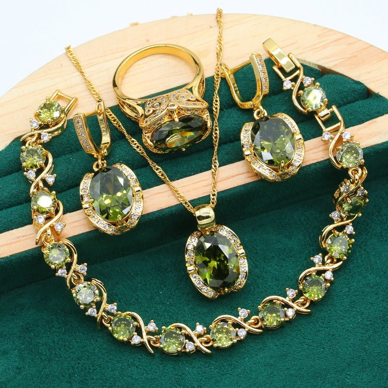 Feminine zirconia jewelry set fully encrusted with rhinestones