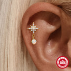 Classic S925 sterling silver stud earrings, eight-pointed star and five-petal design
