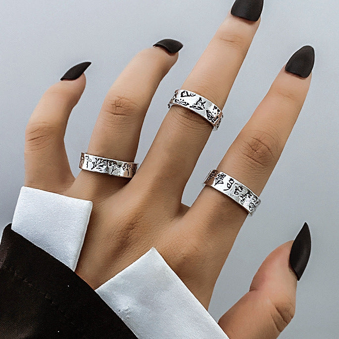 Fashionable butterfly and snake ring combination