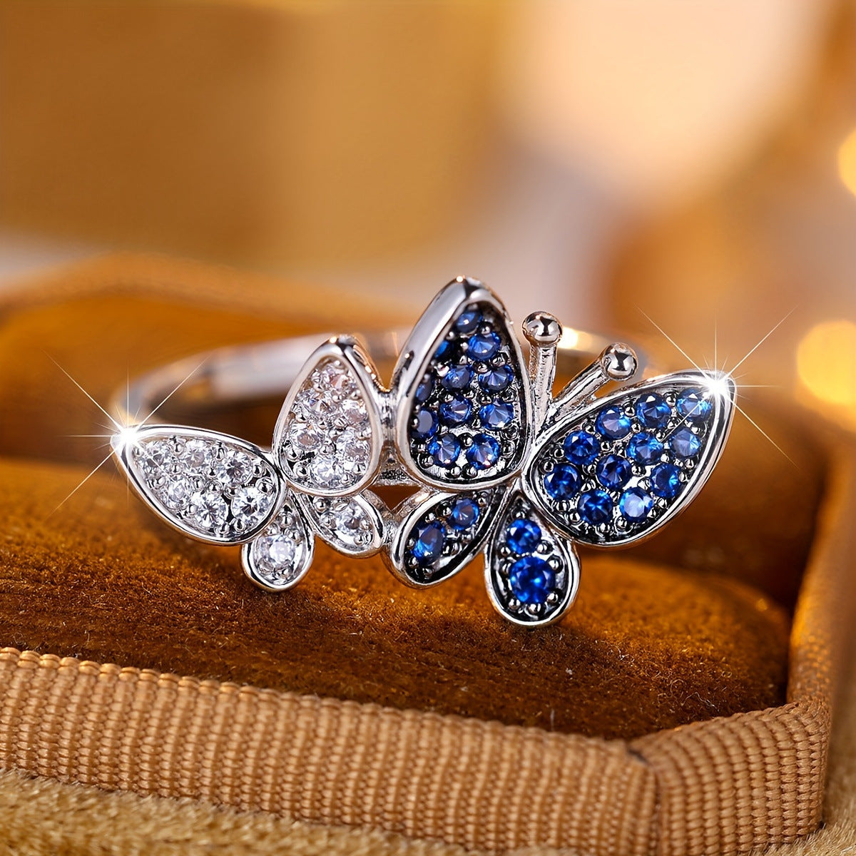 Blue and White Butterfly Ring for Women