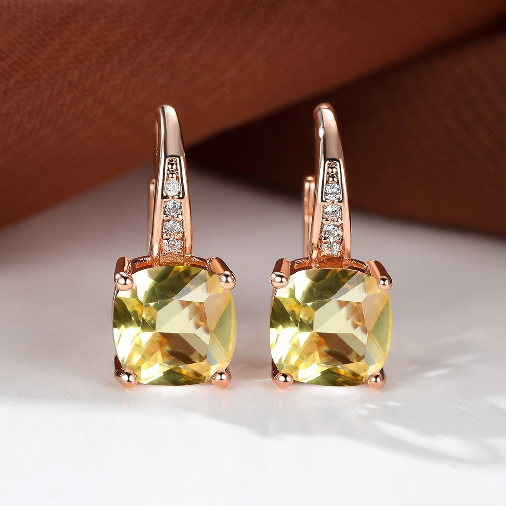 Korean style zircon inlaid square hook earrings