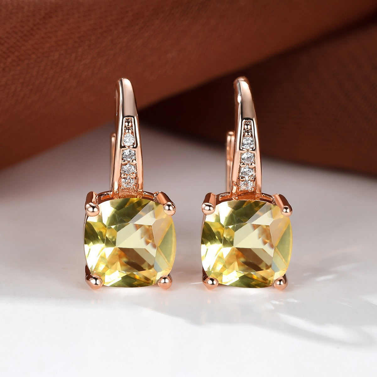 Korean style zircon inlaid square hook earrings