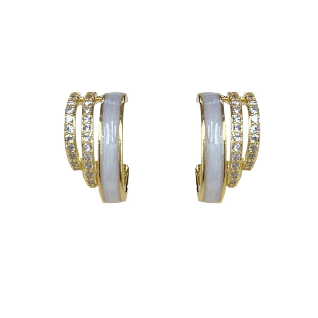 Clip-on earrings without piercing with oil painting and red diamonds