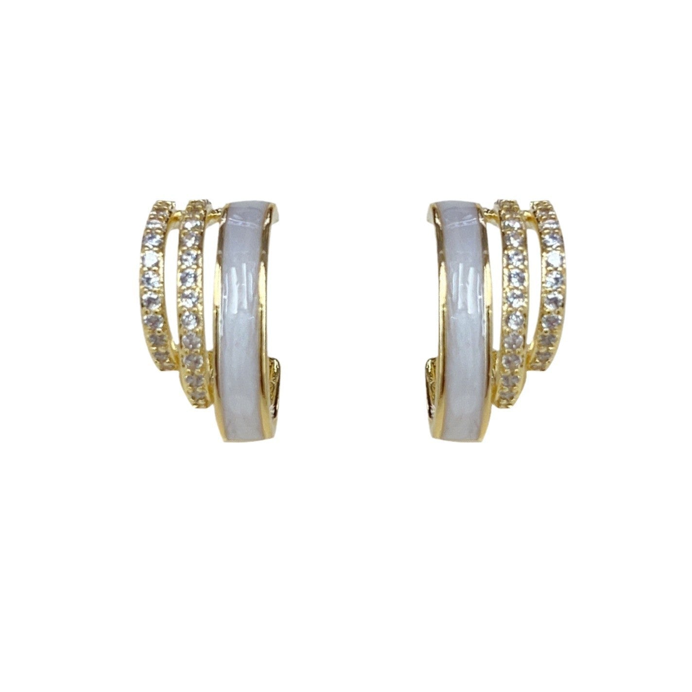 Clip-on earrings without piercing with oil painting and red diamonds