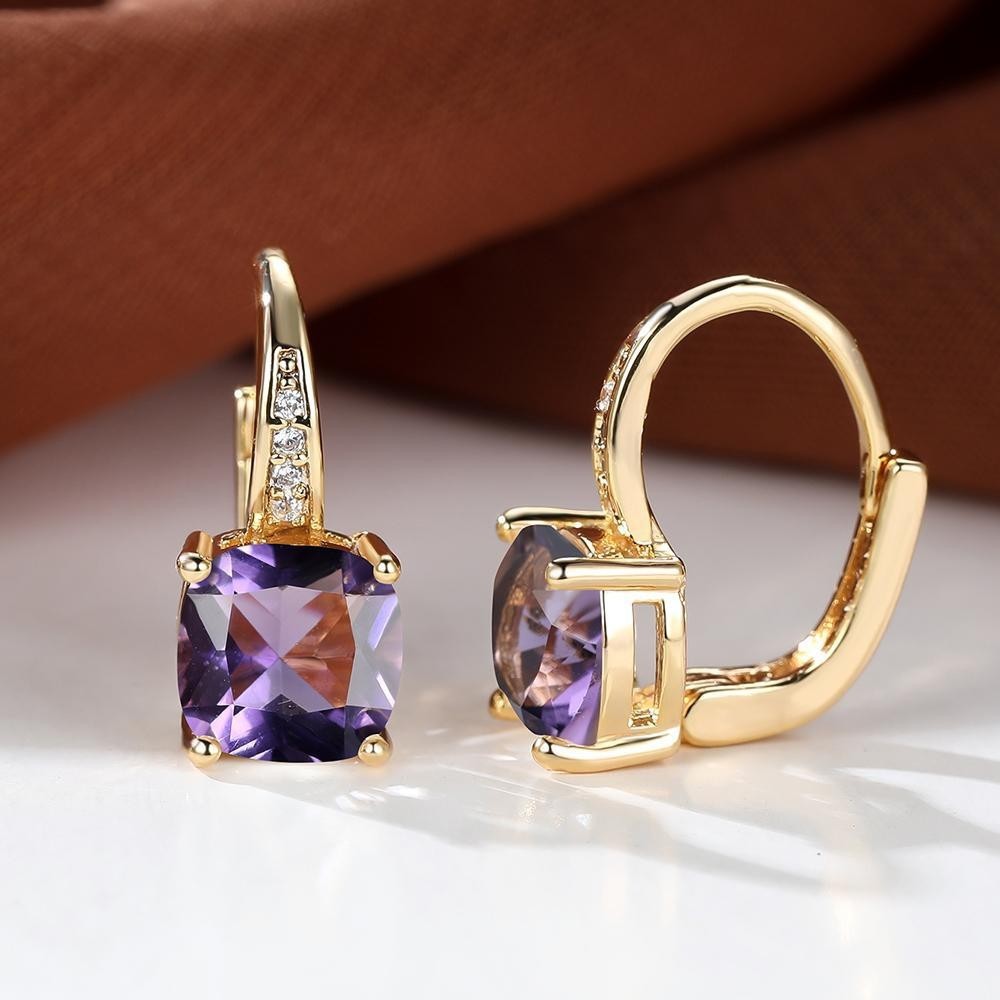 Korean style zircon inlaid square hook earrings