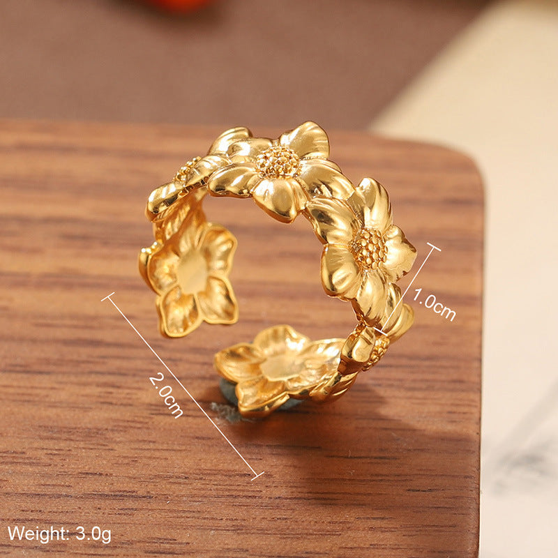 High quality natural stone geometric ring, versatile, retro, light-resistant