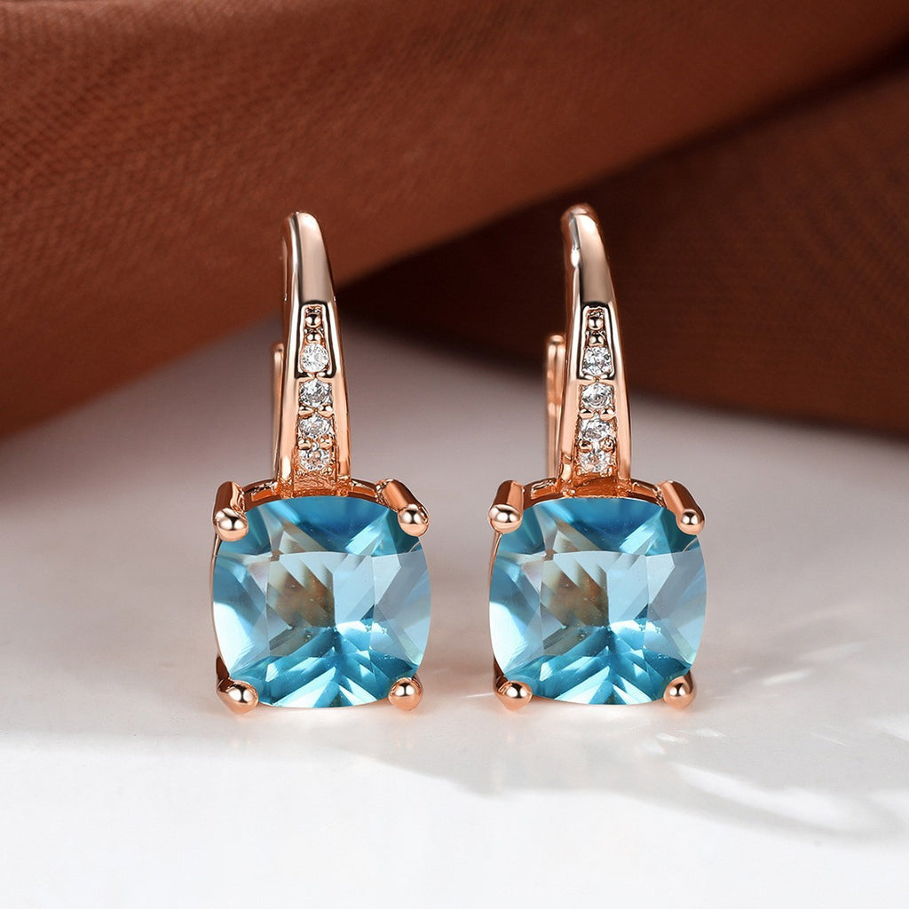 Korean style zircon inlaid square hook earrings