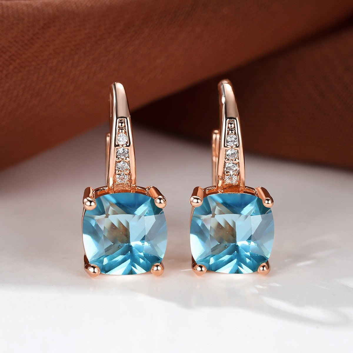 Korean style zircon inlaid square hook earrings