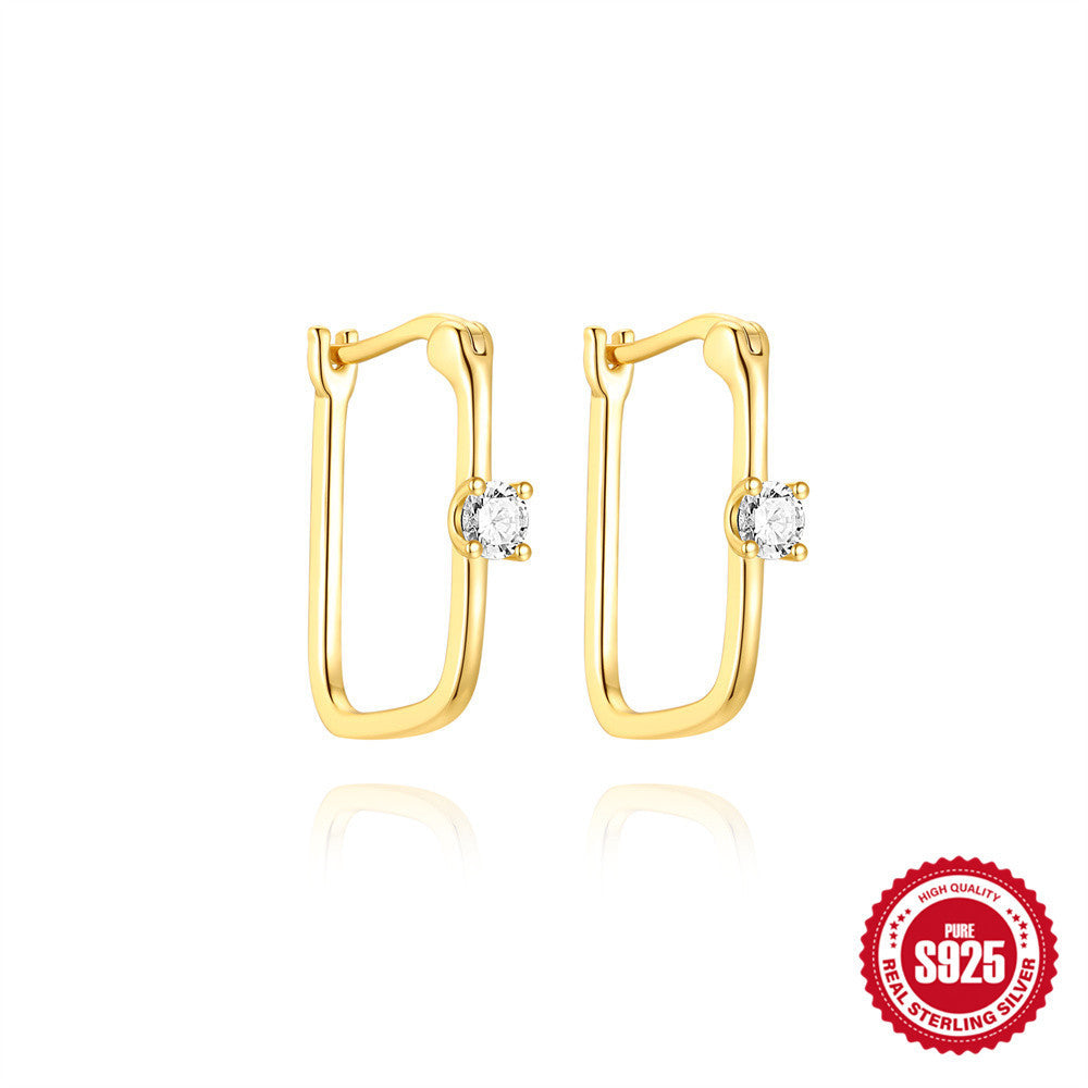 XINGX S925 Sterling Silver Geometric Diamond Wide Face Ear Ring