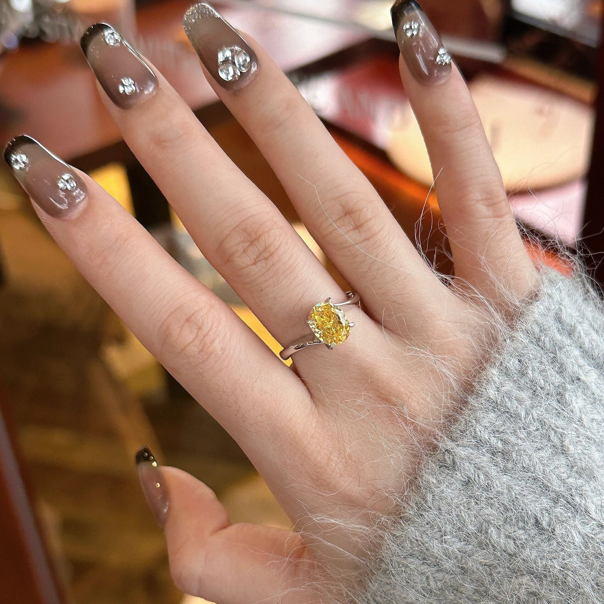 Elegant Affordable Luxury Yellow Crystal Women's Ring “Rock Sugar”