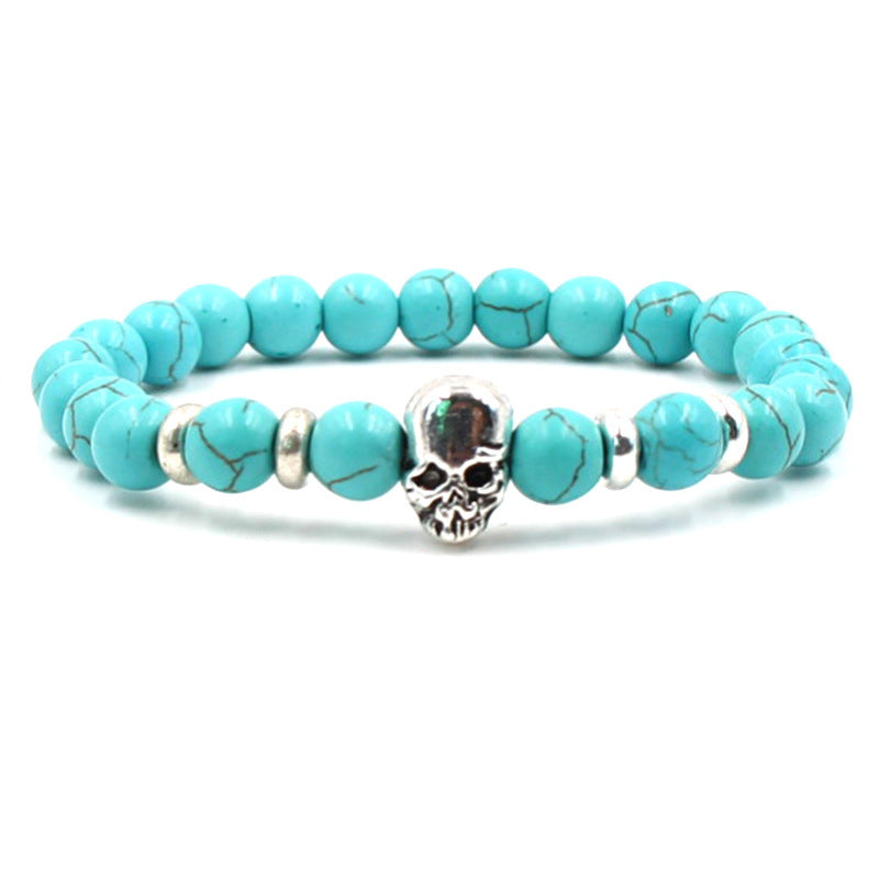 8mm Natural White Turquoise Agate Stone Stretch Bracelet for Men