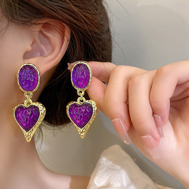 Boucles d’oreilles ovales plissées en forme de cœur d’amour - NovaShop NovaShop Purple Bigbuy
