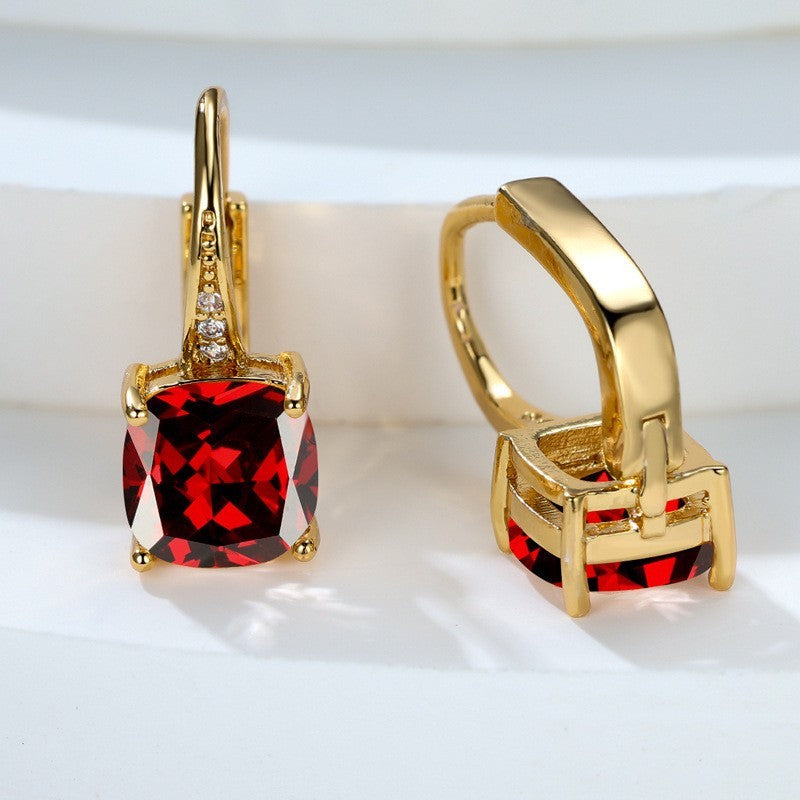 Korean style zircon inlaid square hook earrings