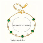 Bracelet Carré à Incrustation Émeraude et Strass en Acier Titane Plaqué Or - NovaShop NovaShop Green Bigbuy