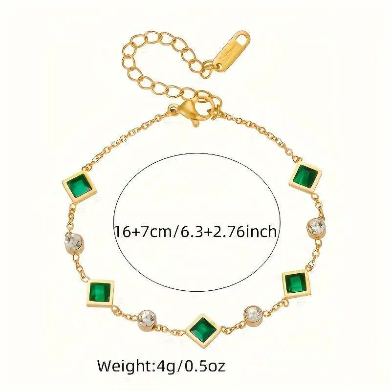 Bracelet Carré à Incrustation Émeraude et Strass en Acier Titane Plaqué Or - NovaShop NovaShop Green Bigbuy