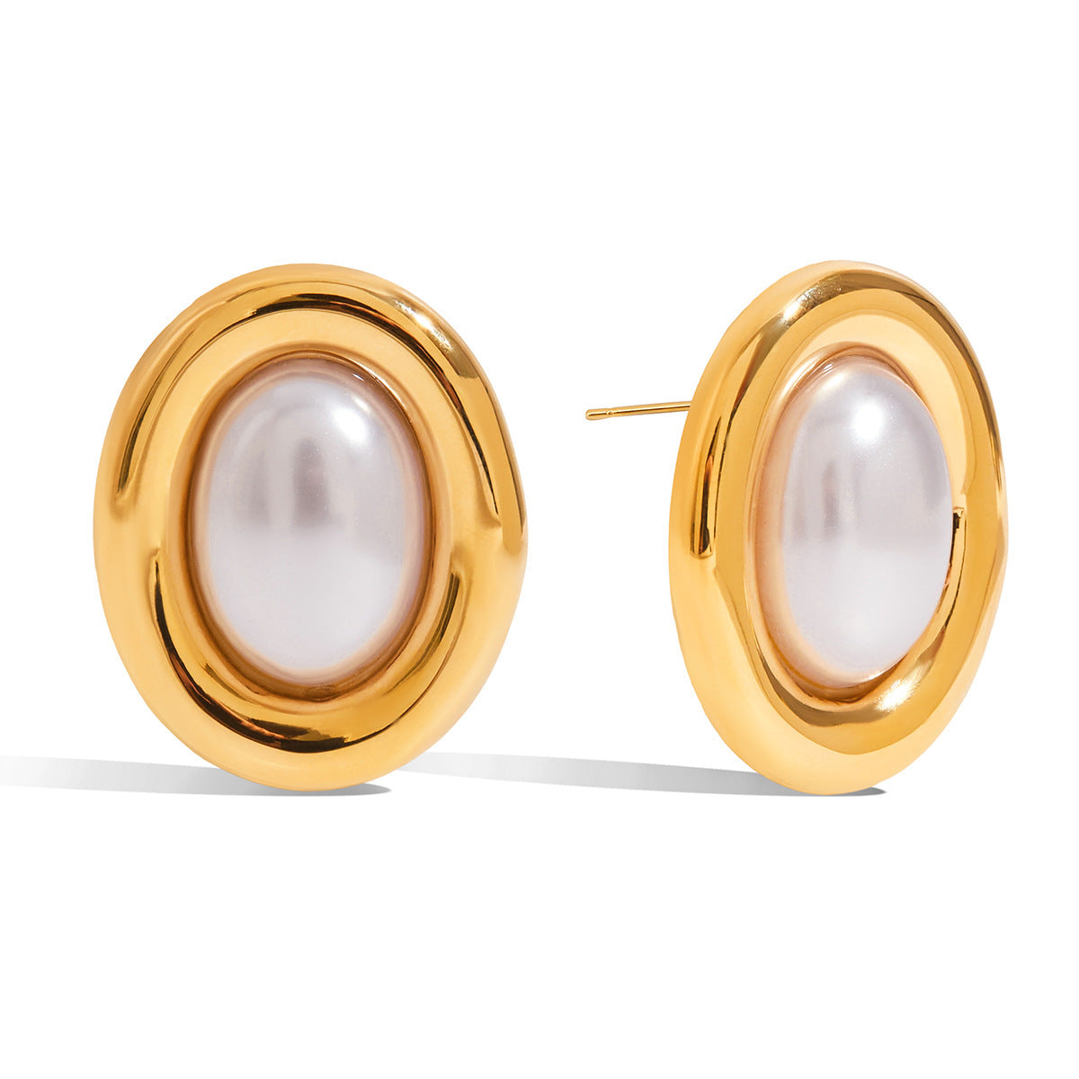 Vintage Style Stainless Steel Pearl Stud Earrings for Women No Fade