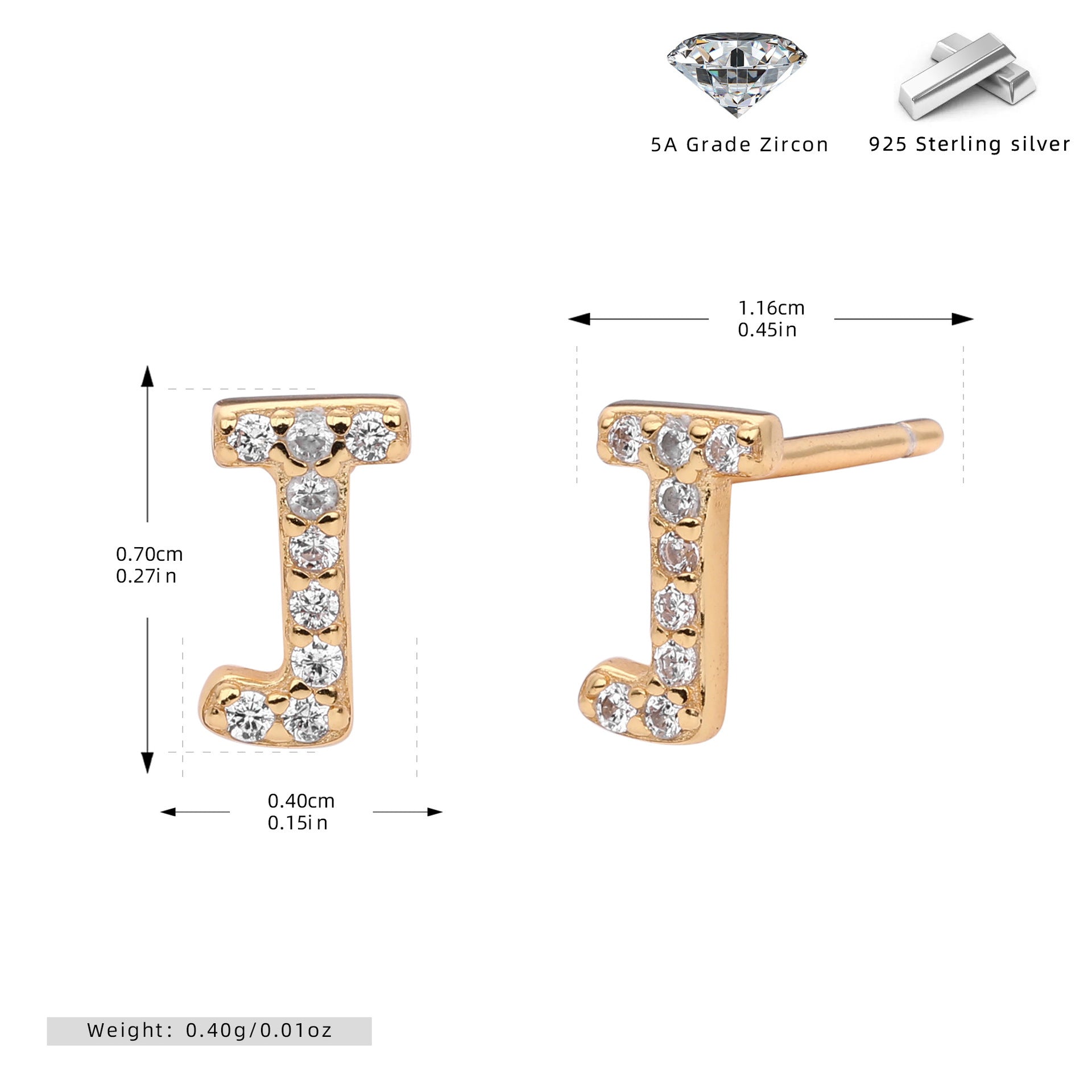 Boucles d’oreilles puces élégantes pour femmes avec lettres - NovaShop NovaShop Gold J / 925 Silver Bigbuy