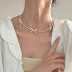 Collier Clavicule Femme au Design Simple avec Nœud Doux et Perles - NovaShop NovaShop White Bigbuy